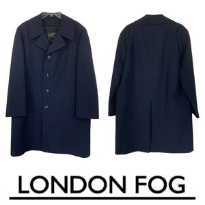 Vintage 1970's London Fog Maincoats Sz 40 S Navy Overcoat Coat Zip Out Liner
